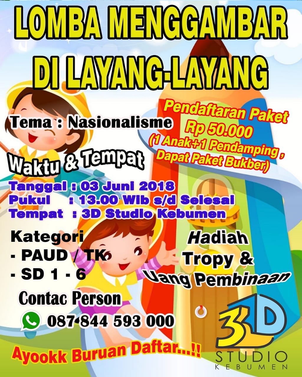 Besok, 3D Studio Kebumen Gelar Lomba Menggambar di Atas Layang-layang