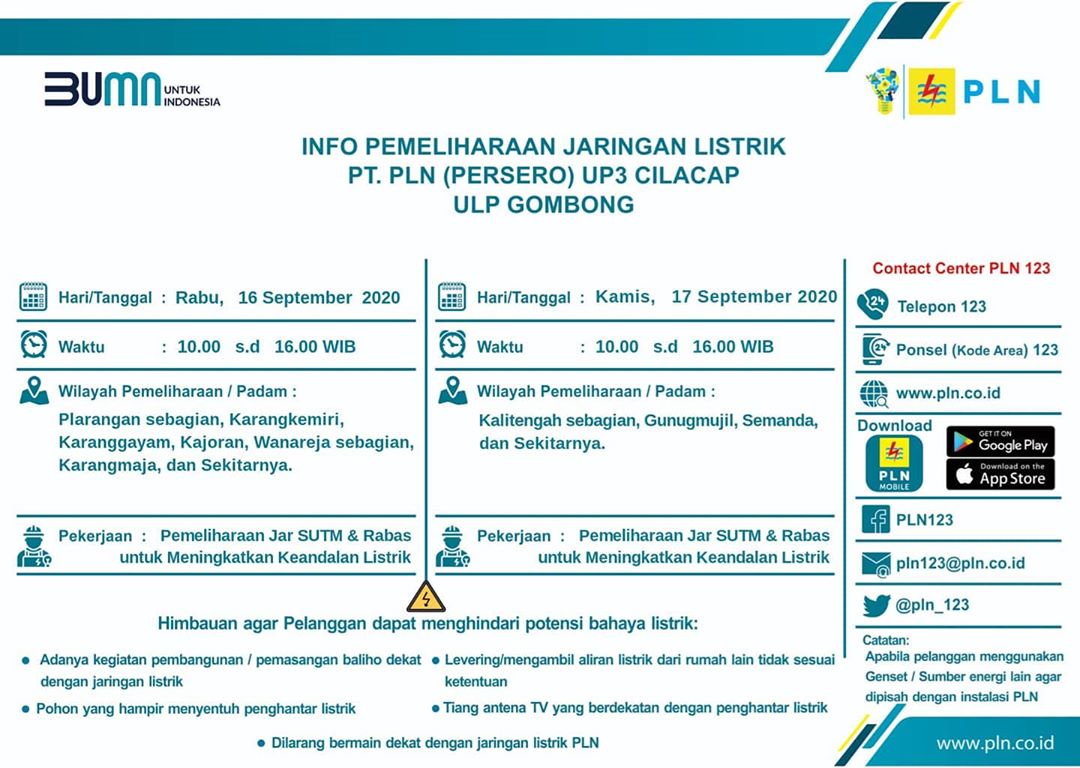 Jadwal Pemadaman Listrik Kamis 17 September 2020