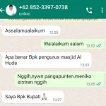 Waspada, Modus Penipuan yang Mengaku Bupati Purworejo Lewat Pesan Whatsapp